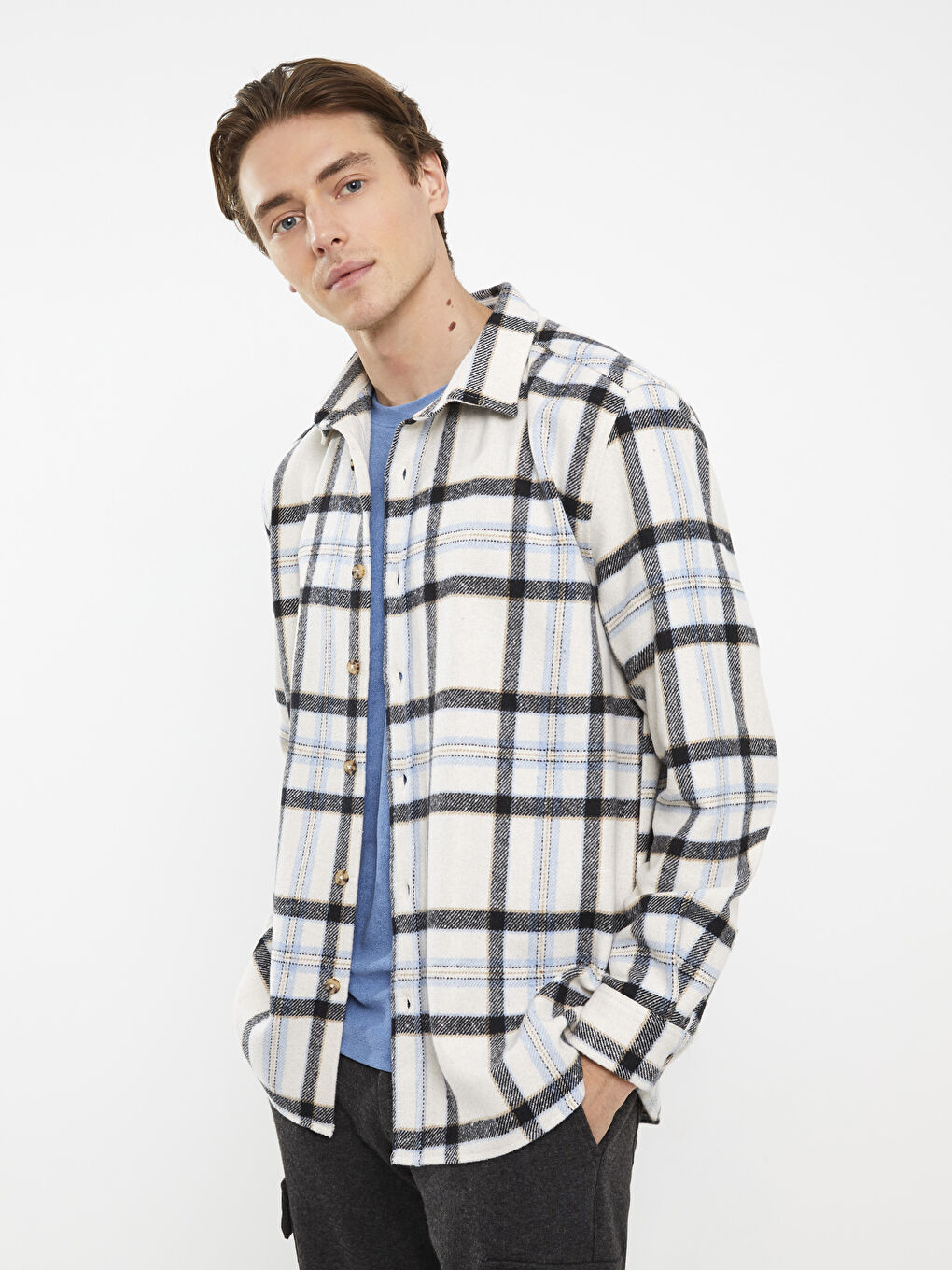 XSIDE Regular Fit Long Sleeve Plaid Men's Shirt Jacket -W2CM60Z8-LPT