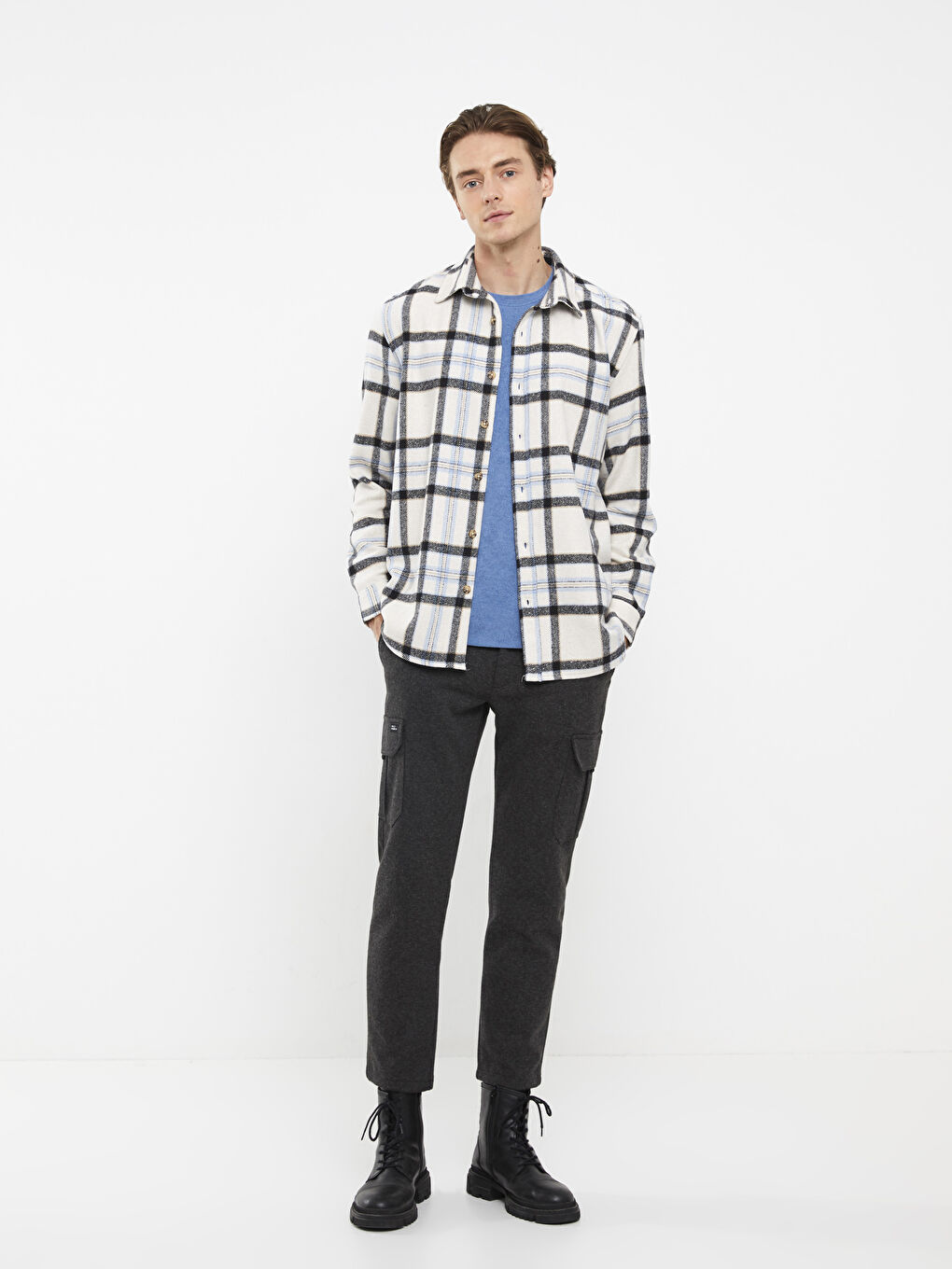 XSIDE Regular Fit Long Sleeve Plaid Men's Shirt Jacket -W2CM60Z8-LPT