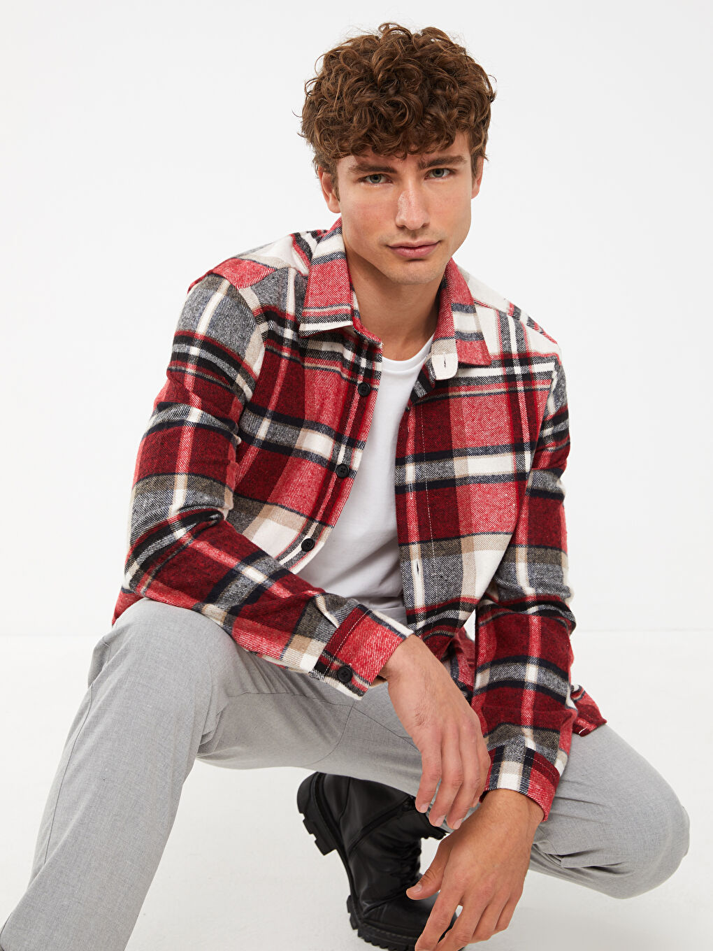 Regular Fit Long Sleeve Plaid Men's Flannel Shirt Jacket -W2CM64Z8-LPA