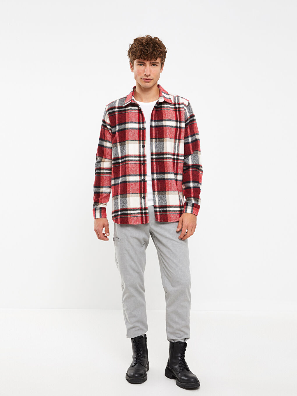 Regular Fit Long Sleeve Plaid Men's Flannel Shirt Jacket -W2CM64Z8-LPA