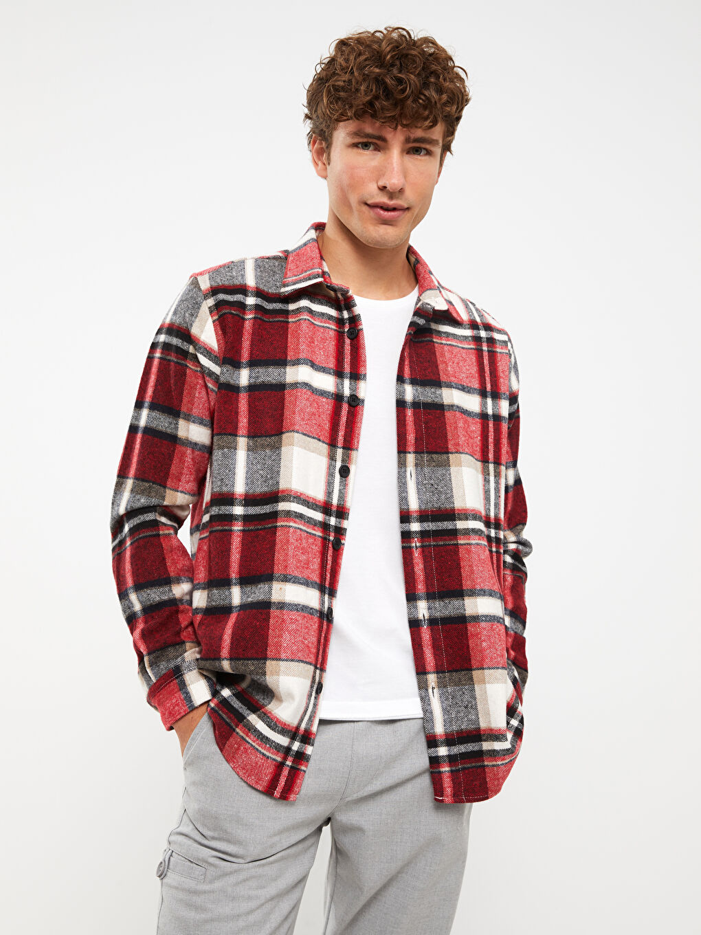 Regular Fit Long Sleeve Plaid Men's Flannel Shirt Jacket -W2CM64Z8-LPA