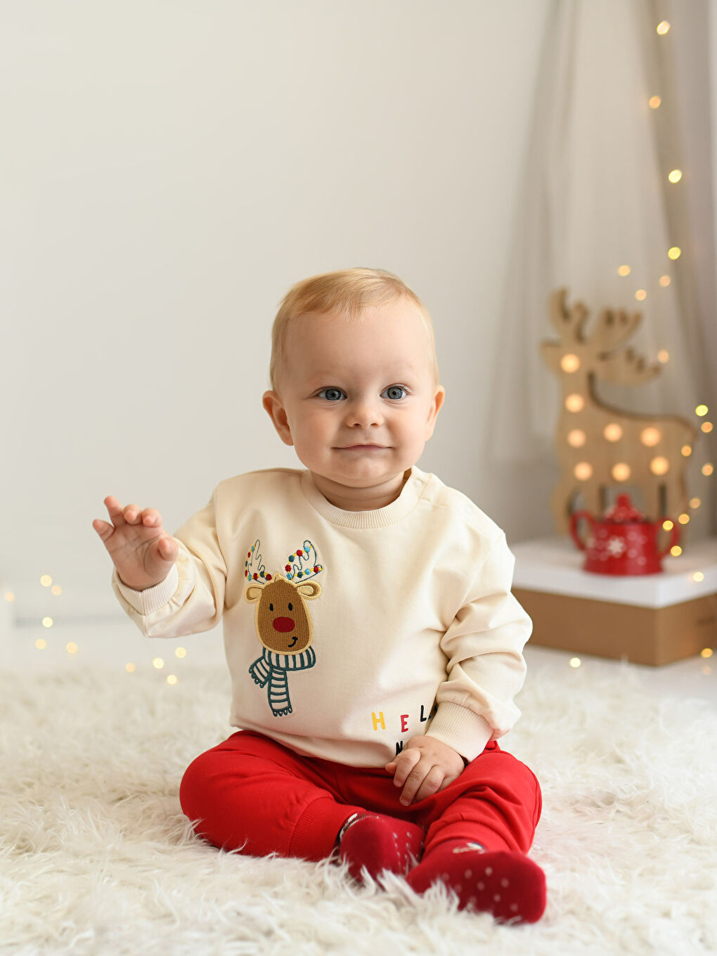 Crew Neck Long Sleeve New Year Themed Baby Boy Sweatshirt and Trousers 2-Pack Set