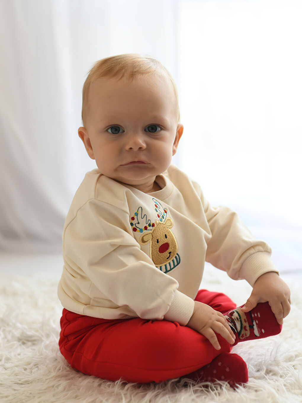 Crew Neck Long Sleeve New Year Themed Baby Boy Sweatshirt and Trousers 2-Pack Set-1