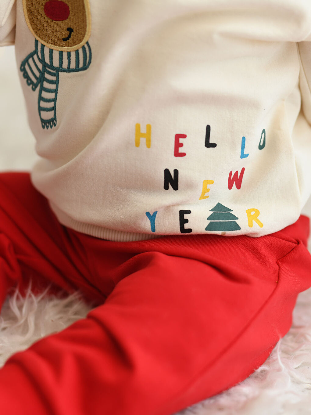 Crew Neck Long Sleeve New Year Themed Baby Boy Sweatshirt and Trousers 2-Pack Set-2