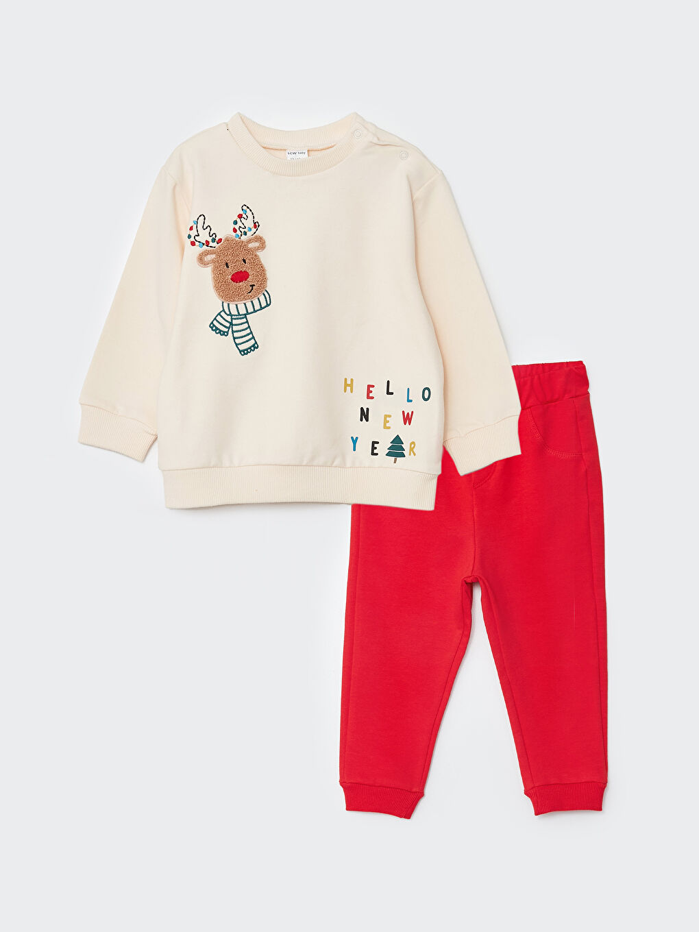 Crew Neck Long Sleeve New Year Themed Baby Boy Sweatshirt and Trousers 2-Pack Set-4
