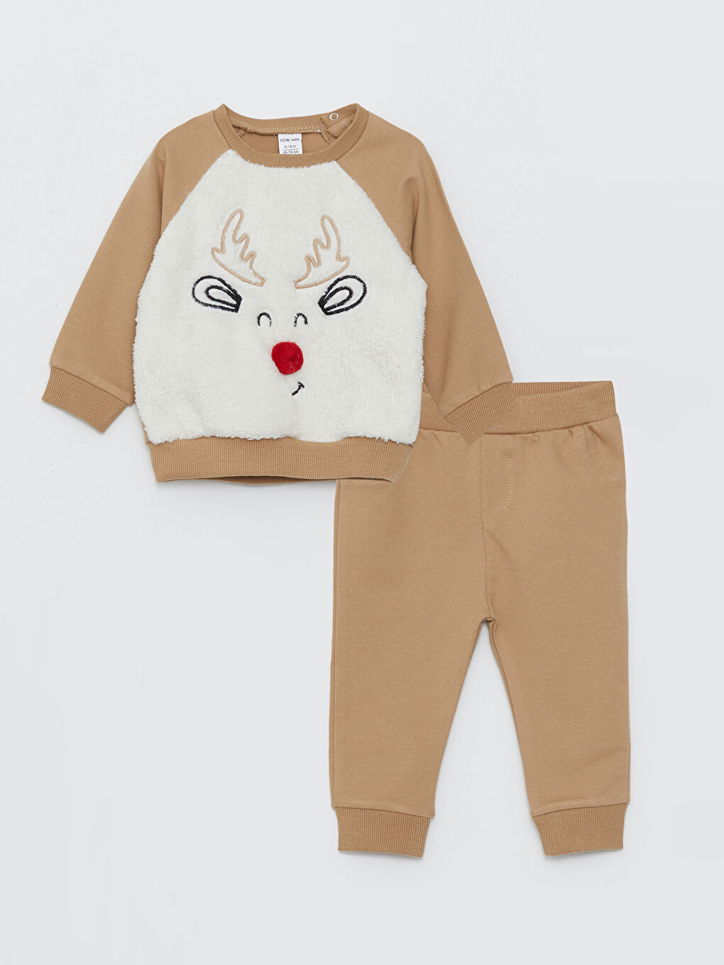LCW baby Crew Neck Long Sleeve Embroidery Detailed Baby Boy Sweatshirt and Trousers 2-Pack Set -W2CM77Z1-FDU