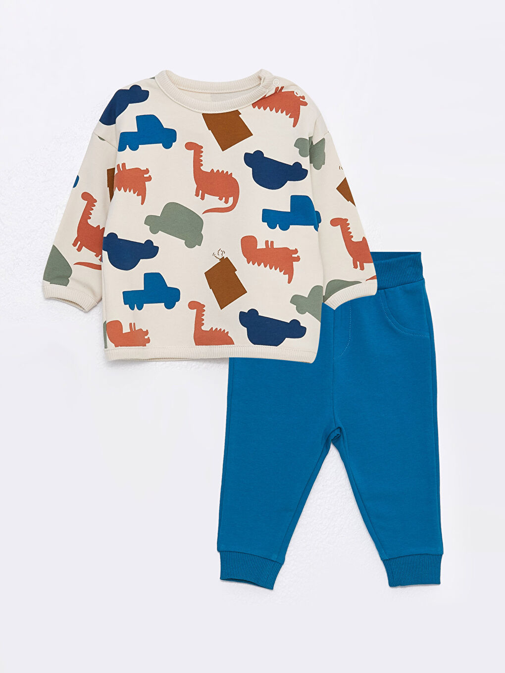 Crew Neck Long Sleeve Printed Baby Boys' Sweatshirt and Pants 2 Pack Set