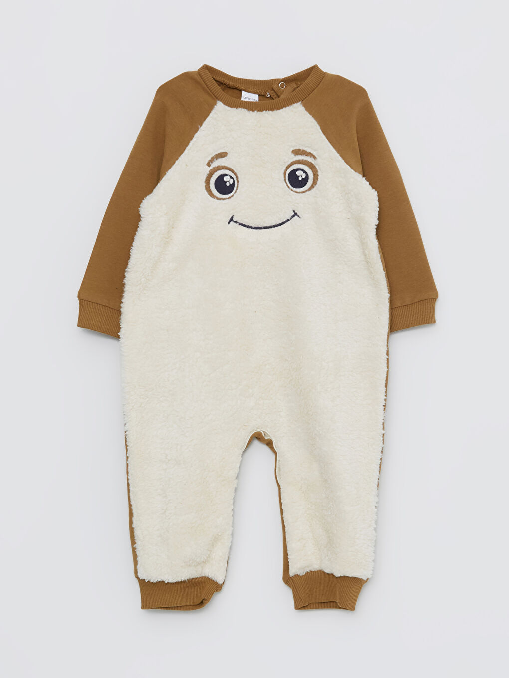 Crew Neck Long Sleeve Embroidery Detailed Plush Baby Boy Rompers