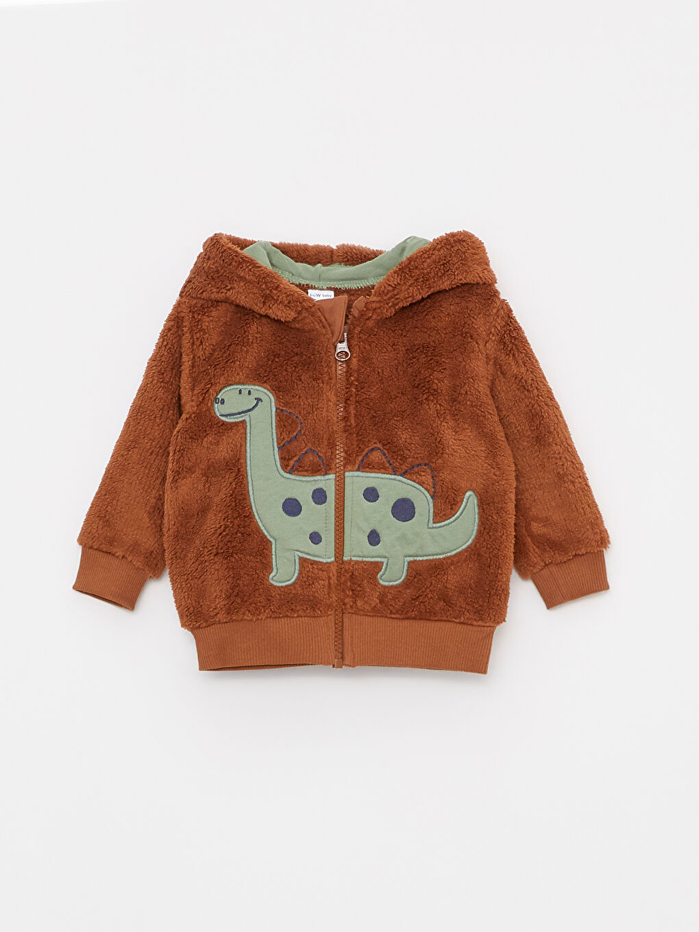 Kahverengi Kapüşonlu Uzun Kollu Nakışlı Erkek Bebek Hırka Pantolon Takım 2'li-1