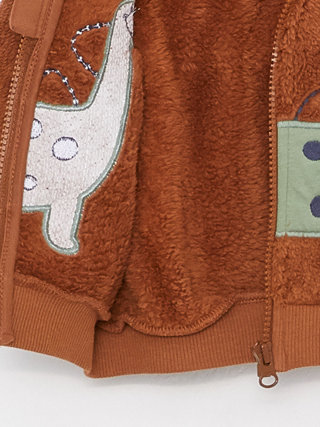 Kahverengi Kapüşonlu Uzun Kollu Nakışlı Erkek Bebek Hırka Pantolon Takım 2'li-2