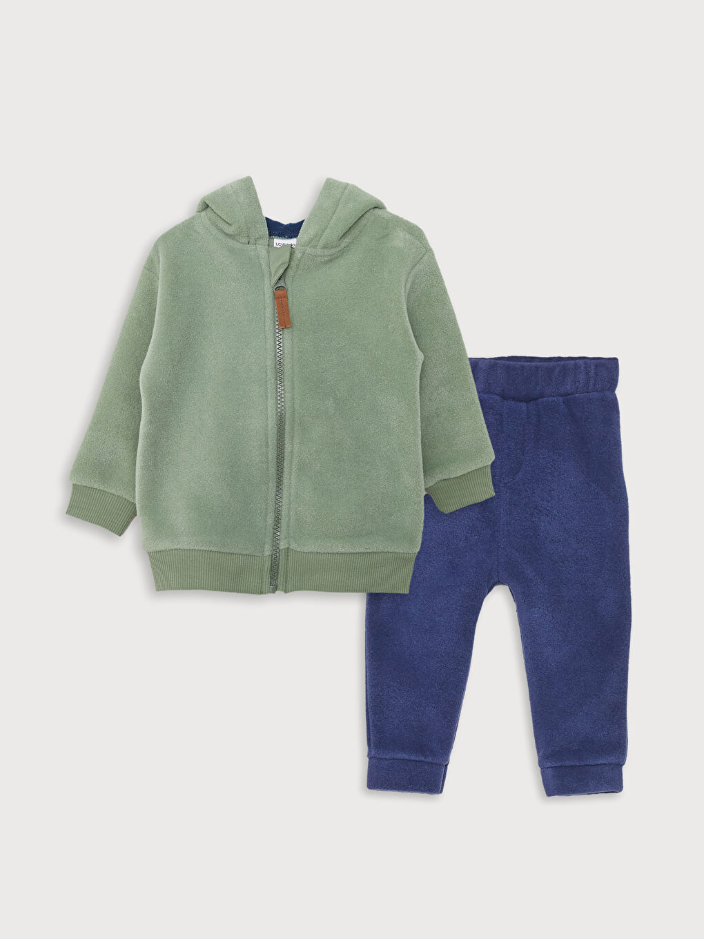 Yeşil Kapüşonlu Uzun Kollu Erkek Bebek Polar Eşofman Takımı