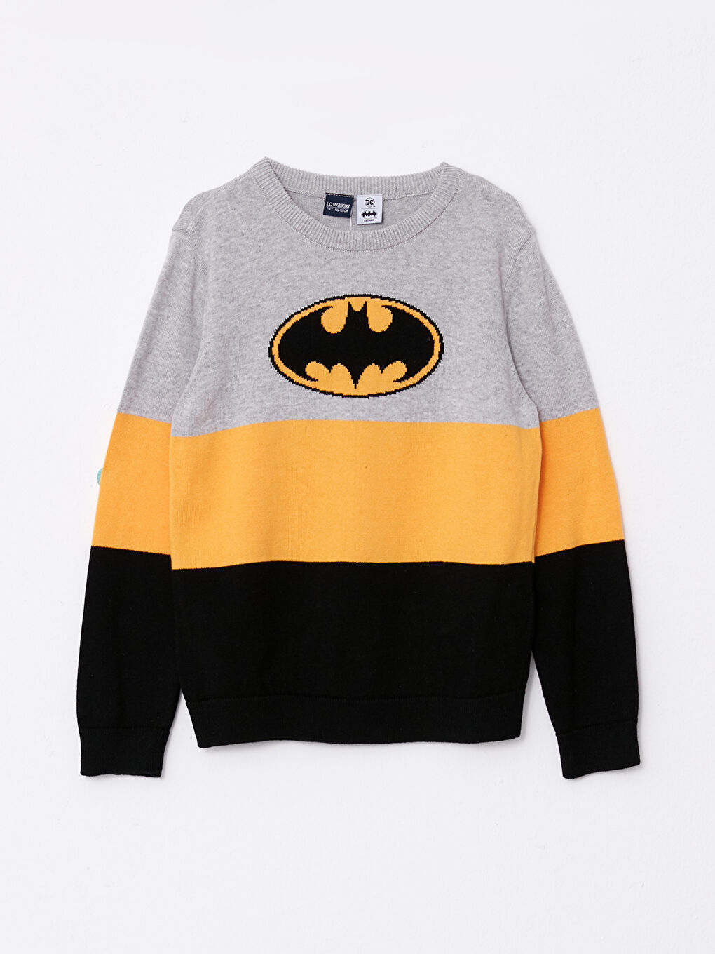 Siyah Bisiklet Yaka Batman Desenli Uzun Kollu Erkek Çocuk Triko Kazak