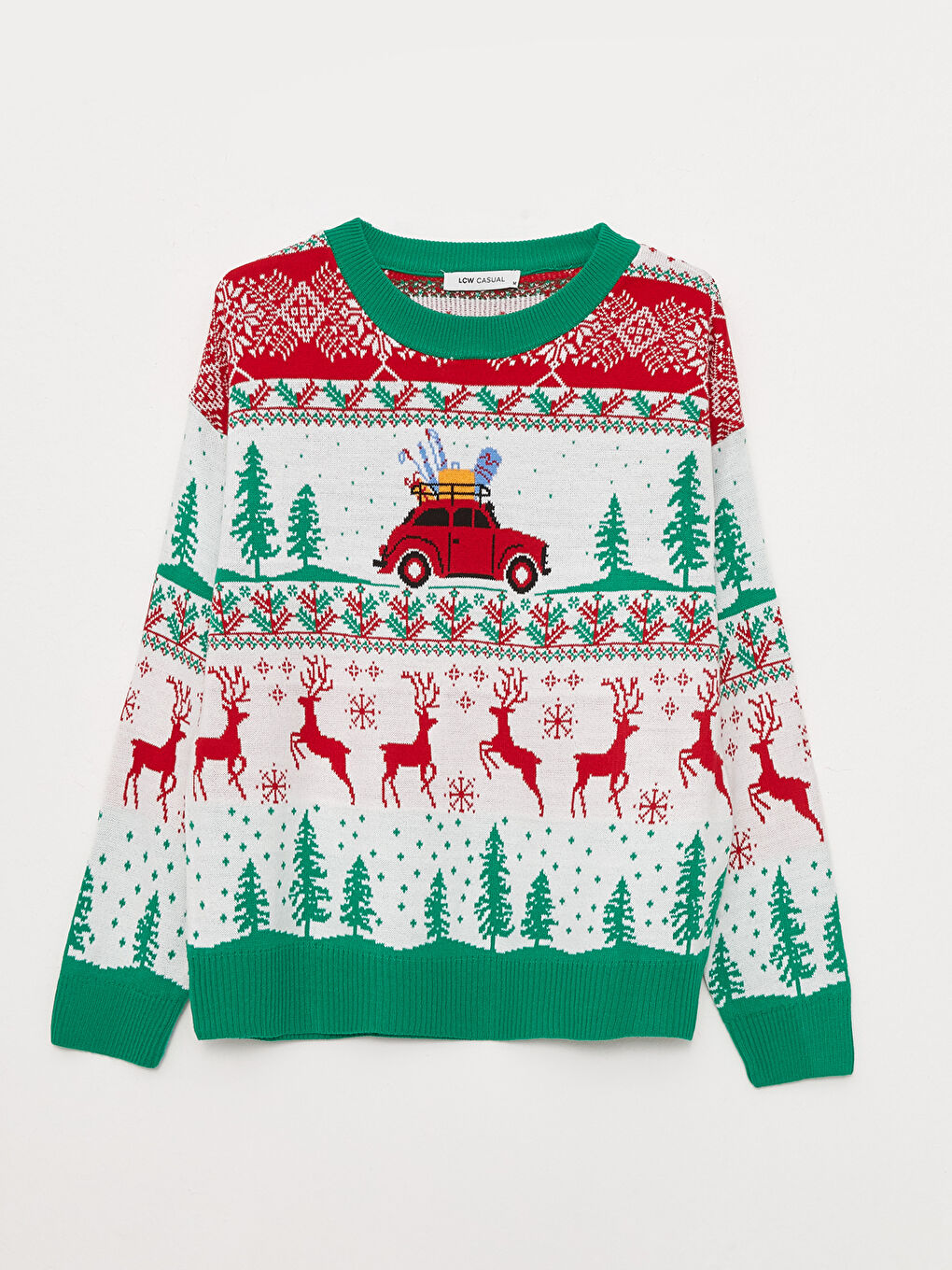 Ekru Yılbaşı Temalı Bisiklet Yaka Uzun Kollu Kadın Triko Kazak-5