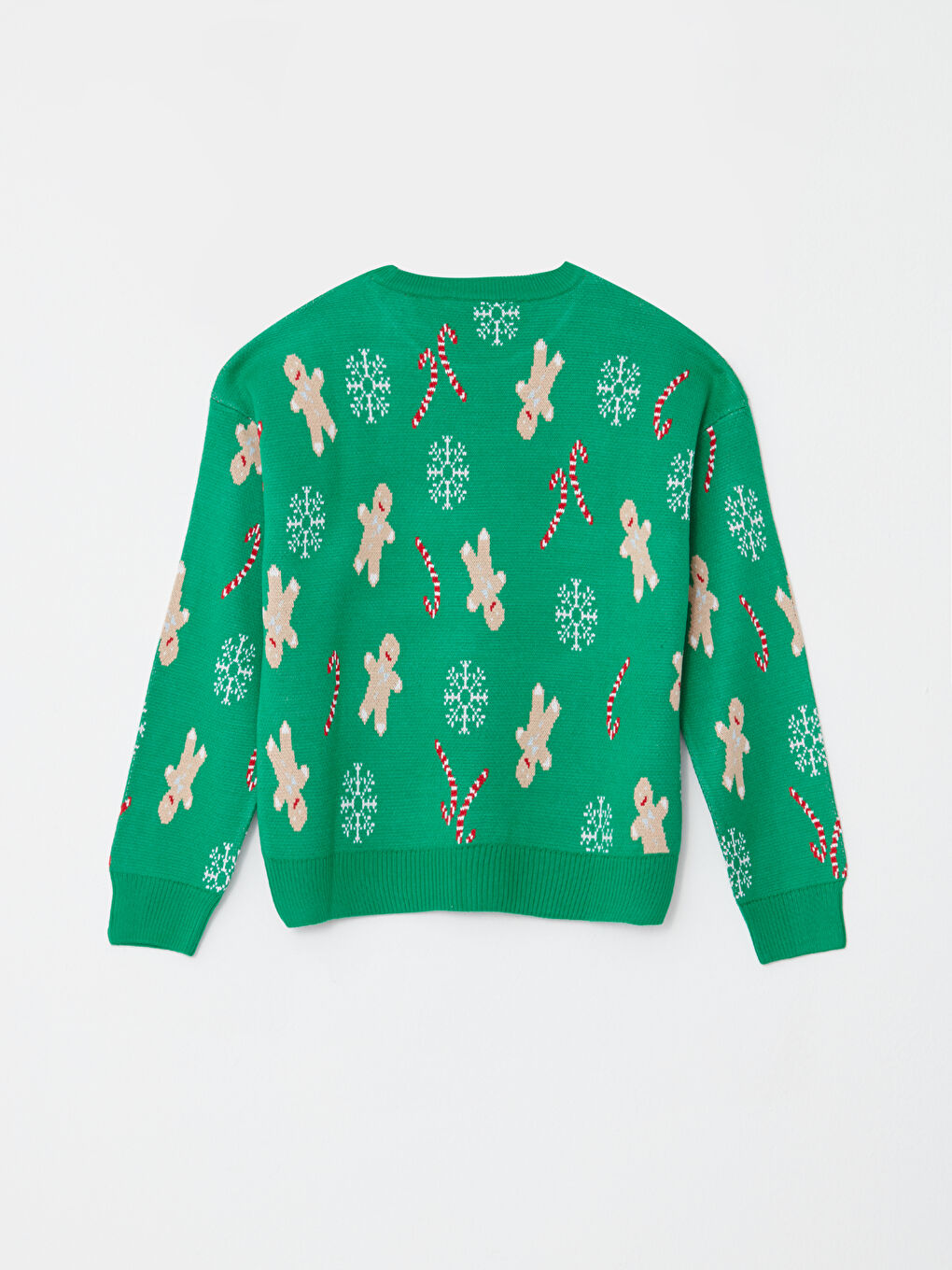 Yeşil Bisiklet Yaka Yılbaşı Temalı Uzun Kollu Kadın Triko Kazak-11