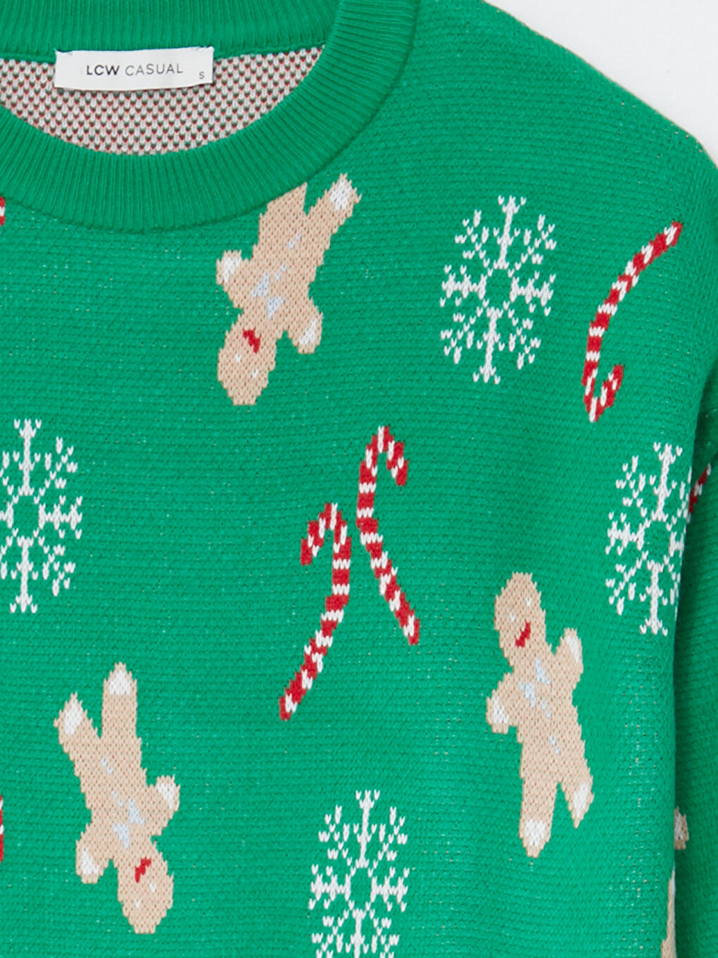 Yeşil Bisiklet Yaka Yılbaşı Temalı Uzun Kollu Kadın Triko Kazak-12
