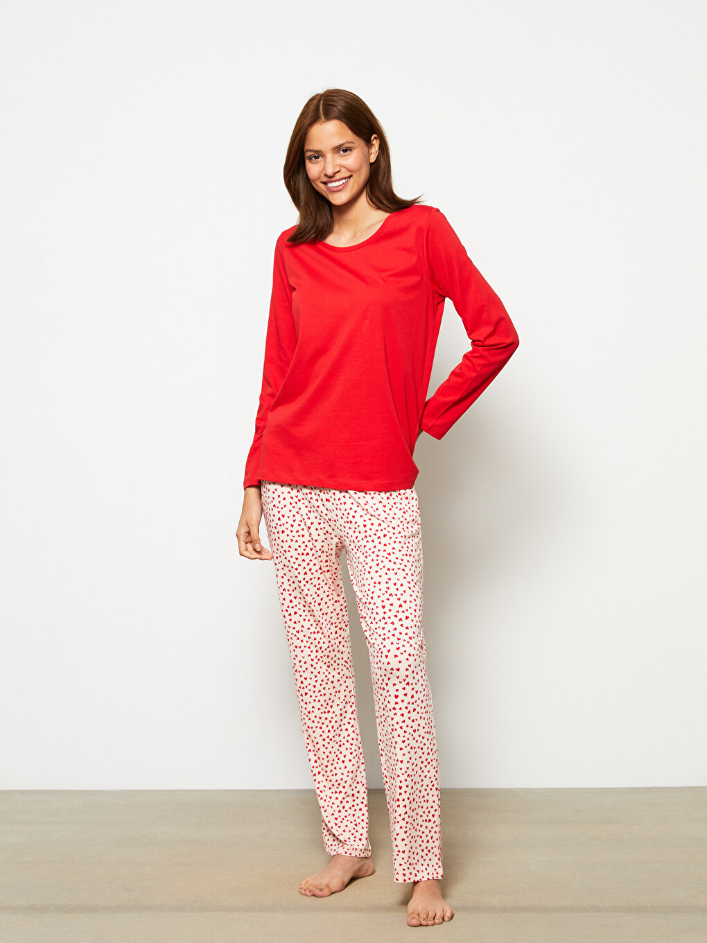 Crew Neck Patterned Long Sleeve Women's Pyjama Set