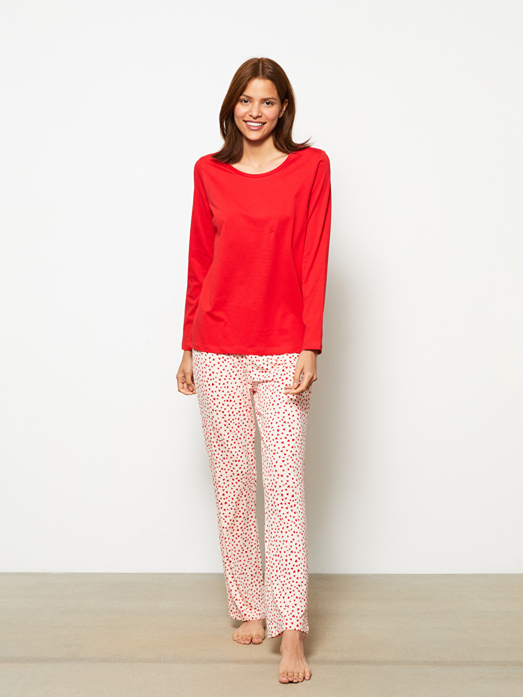Crew Neck Patterned Long Sleeve Women's Pyjama Set-1