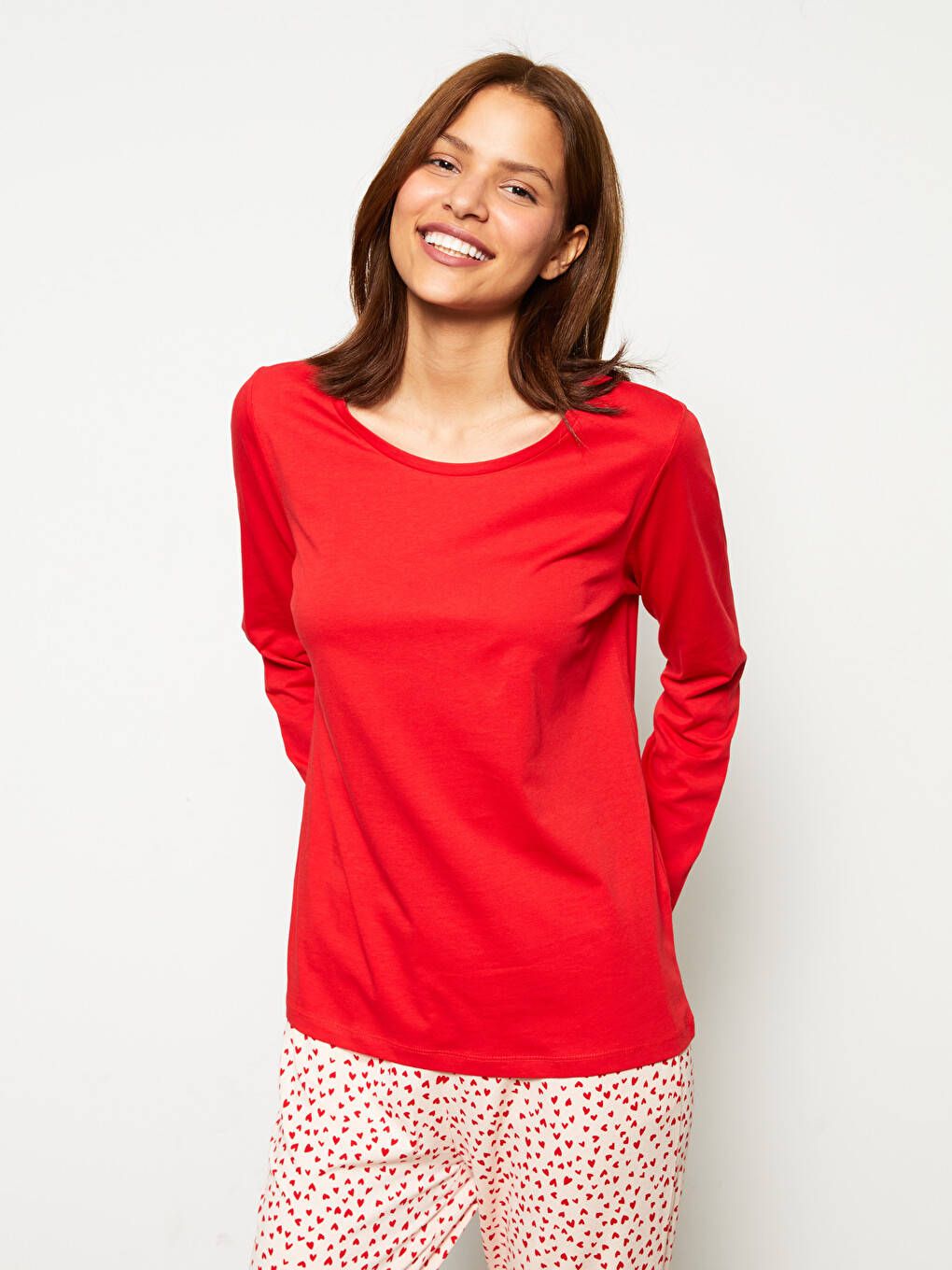 Crew Neck Patterned Long Sleeve Women's Pyjama Set-2