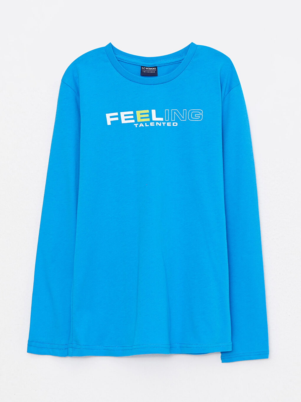 تيشيرت أولاد كم طويل مطبوع ياقة دائرية قطن