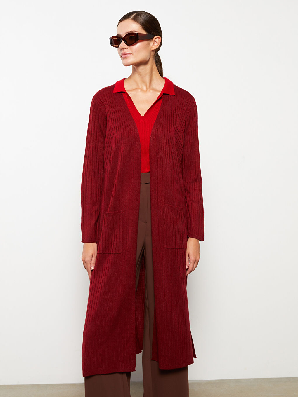 Shawl Collar Plain Long Sleeve Women's Knitwear Cardigan-1