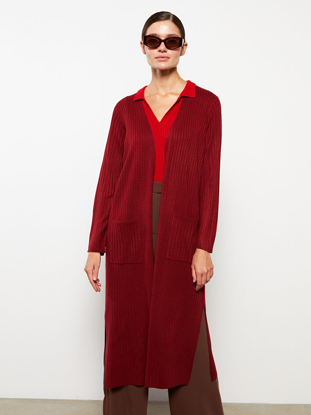 Shawl Collar Plain Long Sleeve Women's Knitwear Cardigan-2