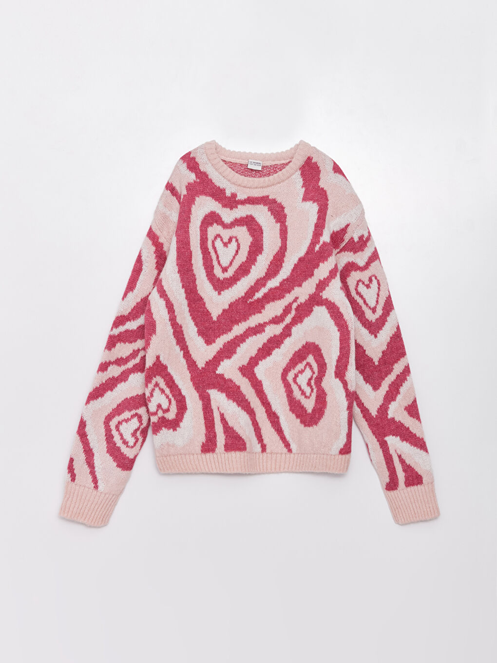 Pembe Bisiklet Yaka Desenli Uzun Kollu Kız Çocuk Triko Kazak