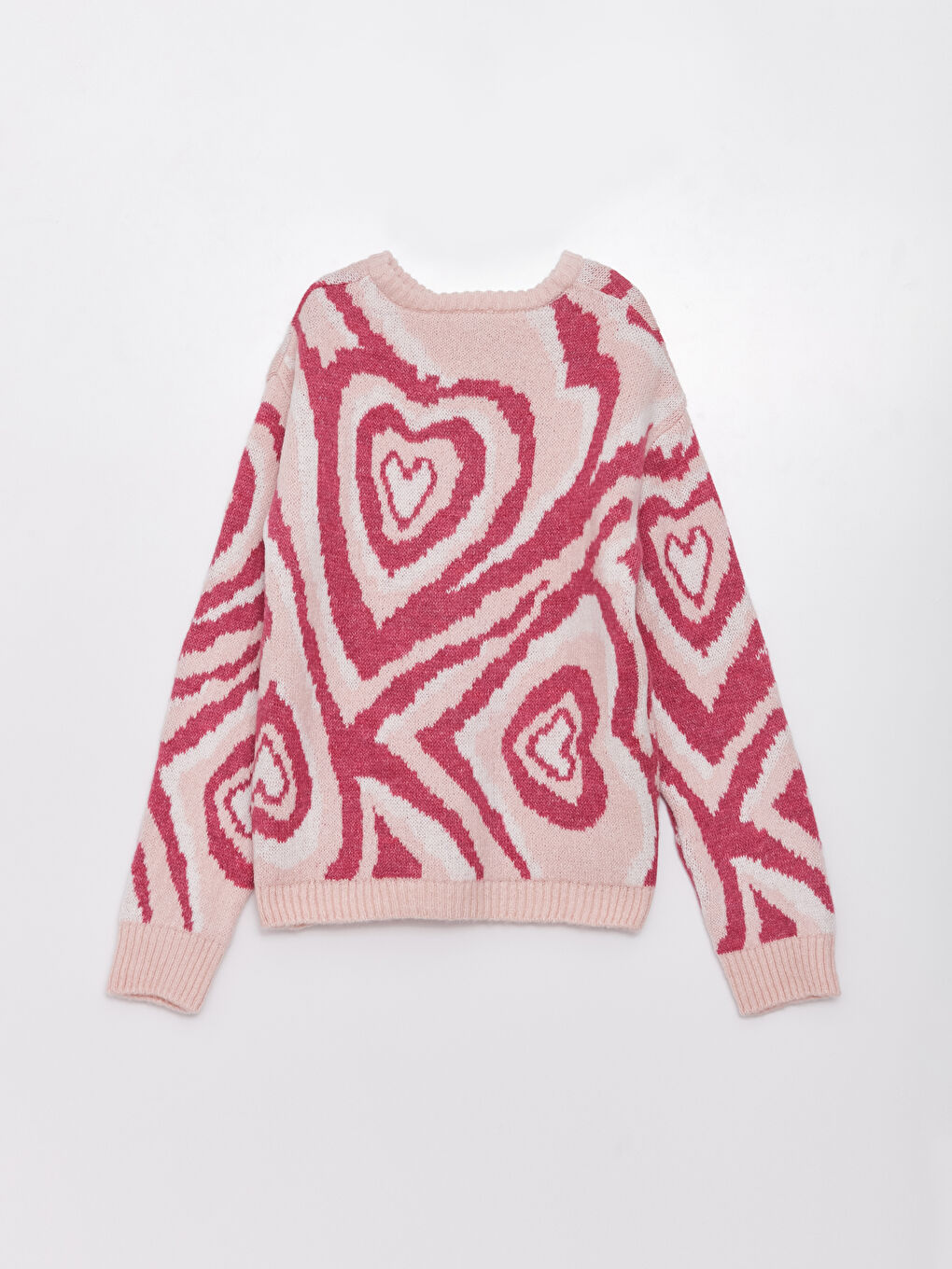 Pembe Bisiklet Yaka Desenli Uzun Kollu Kız Çocuk Triko Kazak-1