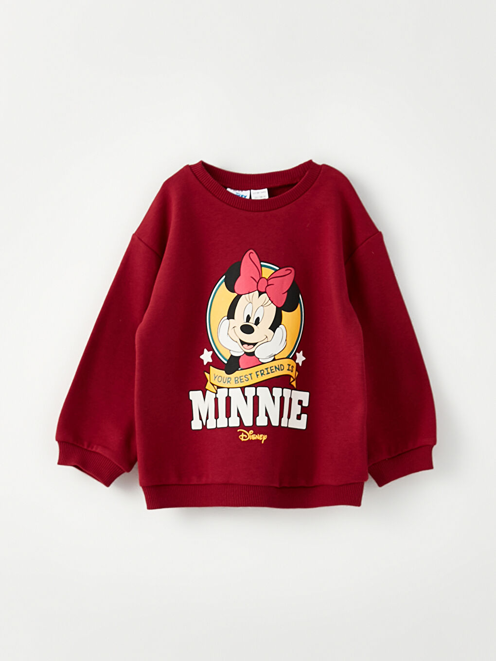 Bordo Bisiklet Yaka Uzun Kollu Minnie Mouse Baskılı Kız Bebek Sweatshirt ve Eşofman Alt 2'li Takım-9