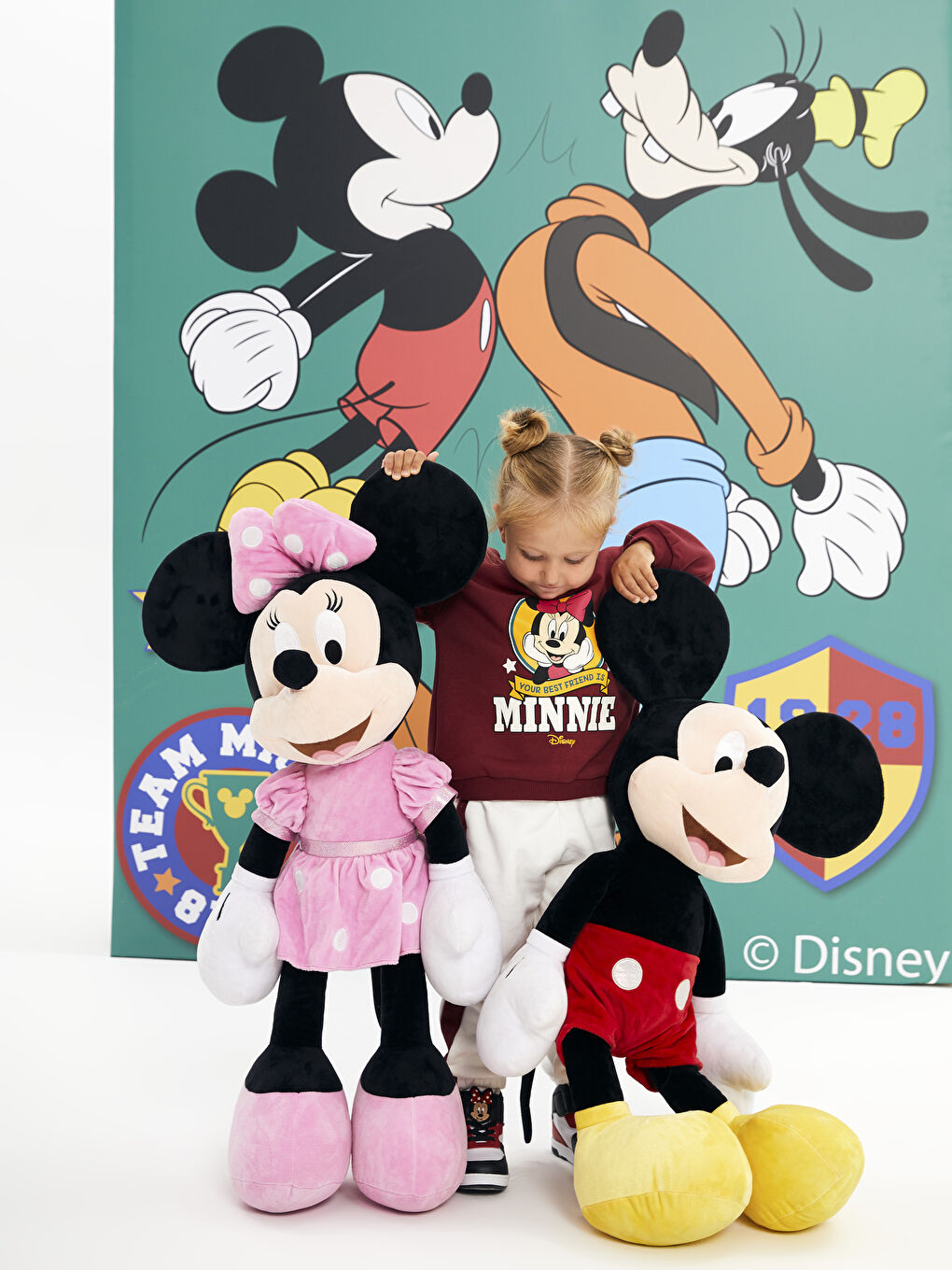 Bordo Bisiklet Yaka Uzun Kollu Minnie Mouse Baskılı Kız Bebek Sweatshirt ve Eşofman Alt 2'li Takım-1