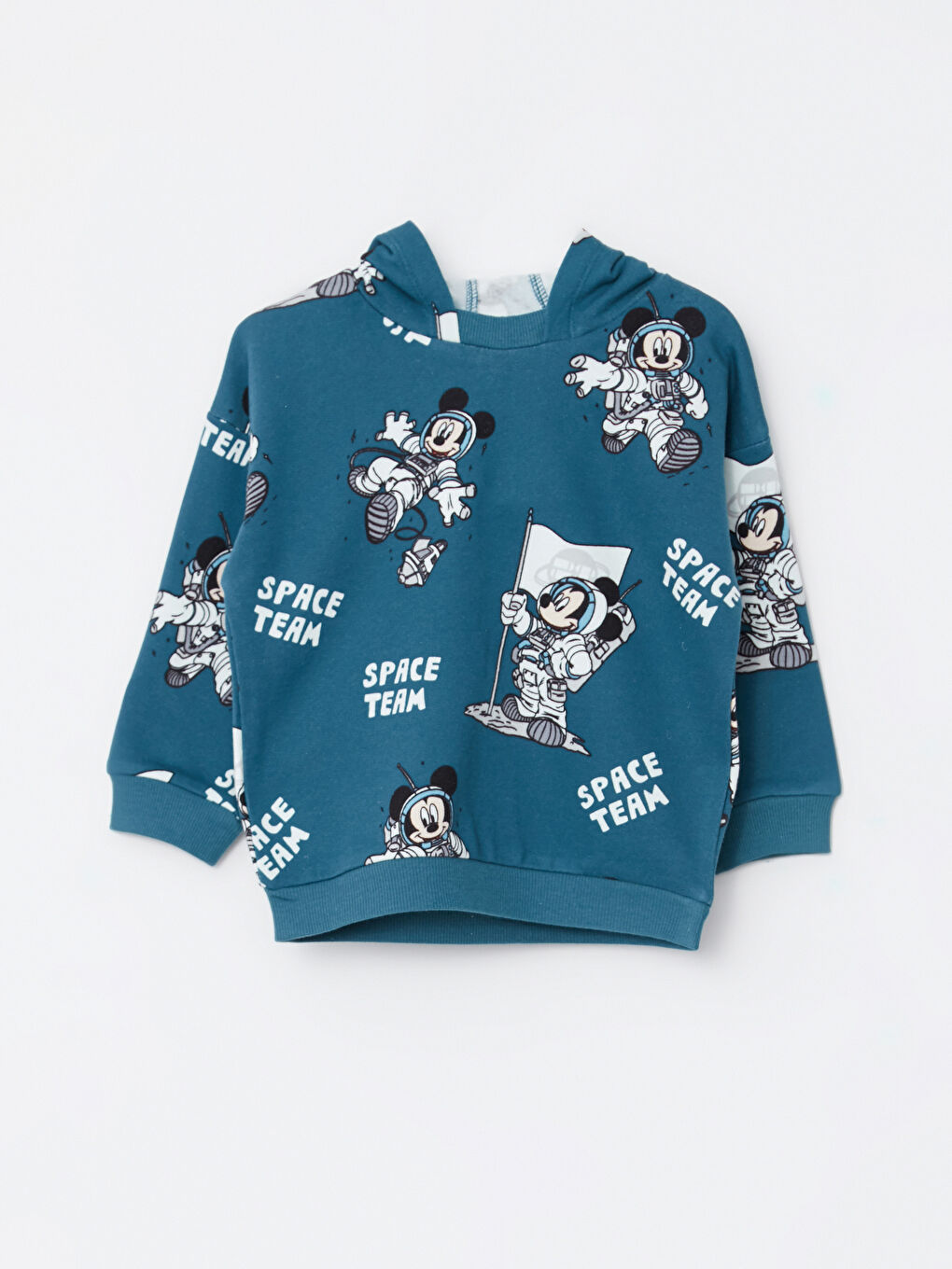 LCW baby Koyu Petrol Baskılı Kapüşonlu Uzun Kollu Mickey Mouse Baskılı Erkek Bebek Sweatshirt ve Pantolon 2'li Takım - 2