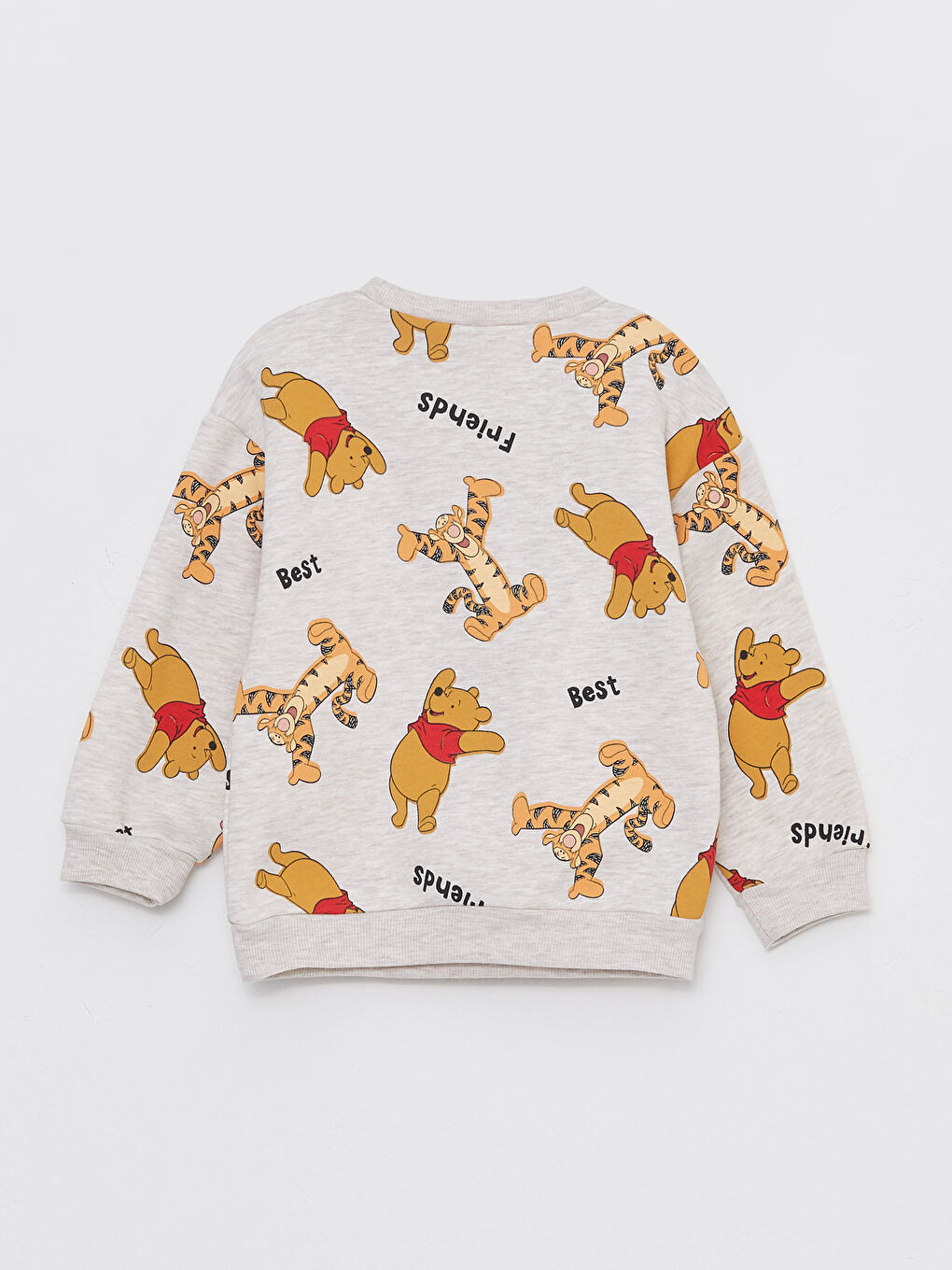 Ekru Bisiklet Yaka Uzun Kollu Winnie the Pooh Baskılı Erkek Bebek Sweatshirt-1