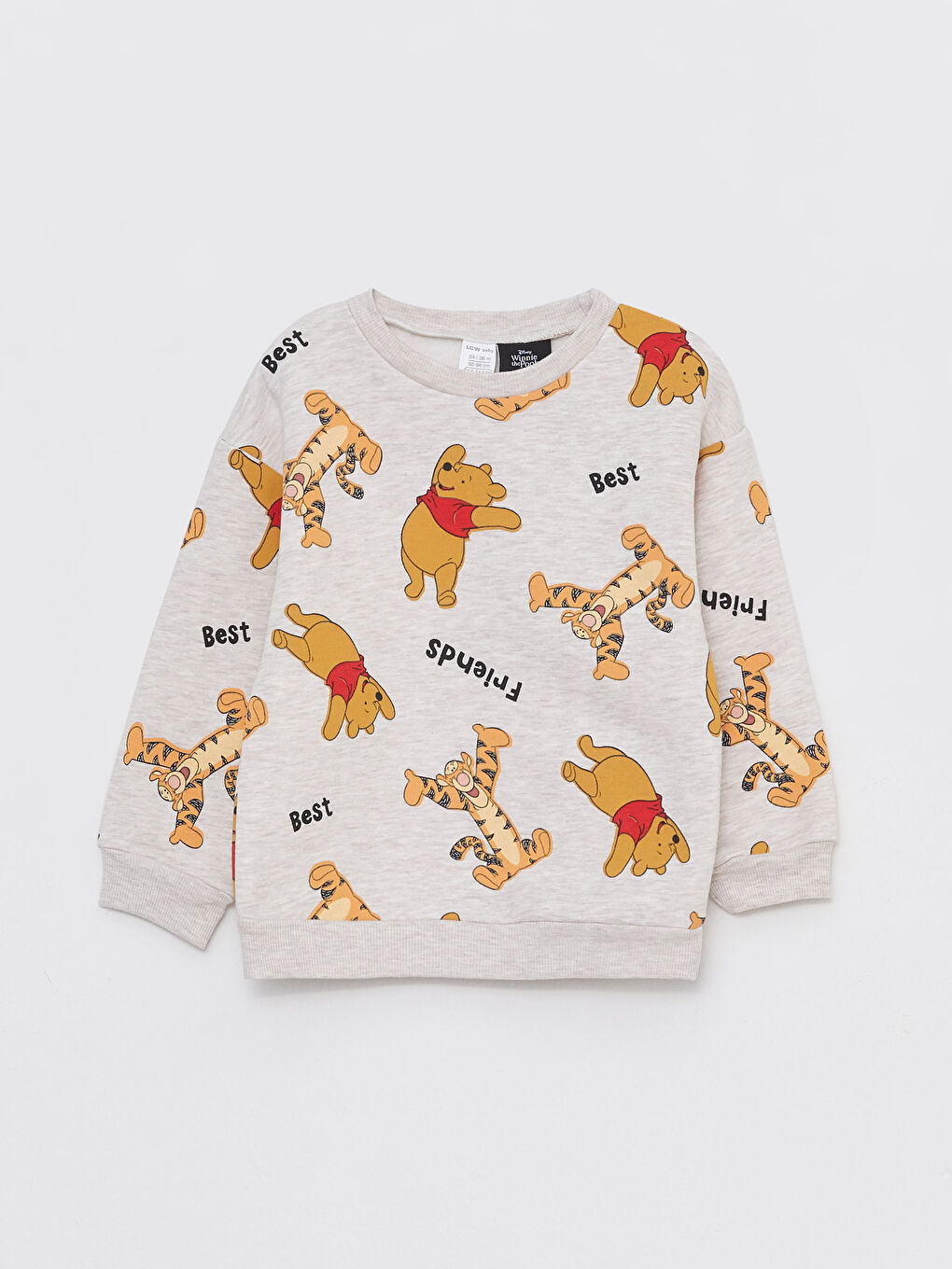 Ekru Bisiklet Yaka Uzun Kollu Winnie the Pooh Baskılı Erkek Bebek Sweatshirt