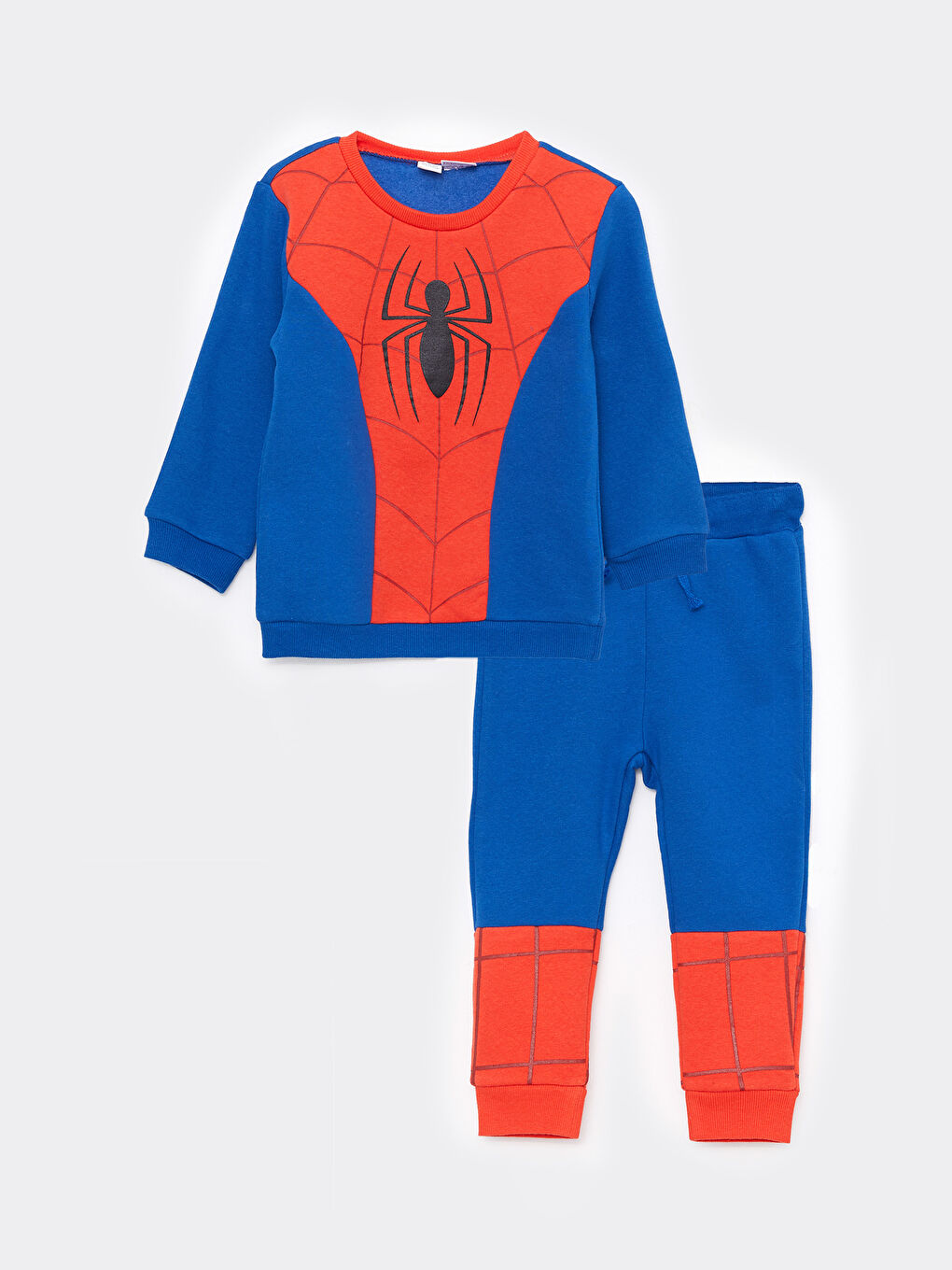 LCW baby Koyu Mavi Bisiklet Yaka Uzun Kollu Spiderman Baskılı Erkek Bebek Sweatshirt ve Eşofman Alt 2'li Takım - 3