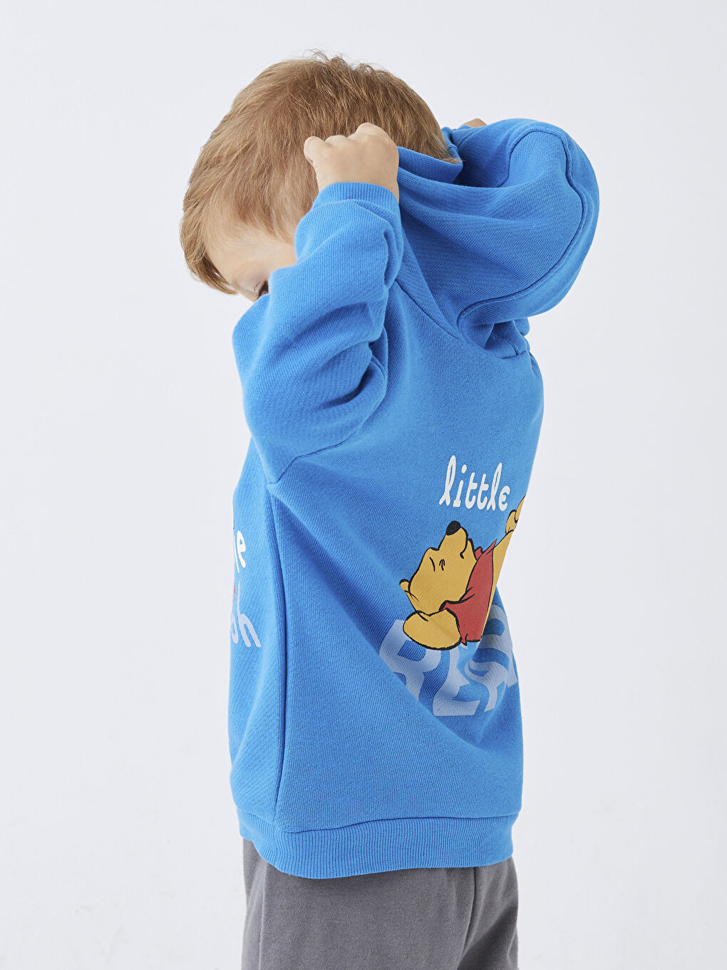 LCW baby Mavi Uzun Kollu Winnie the Pooh Baskılı Erkek Bebek Hoodie