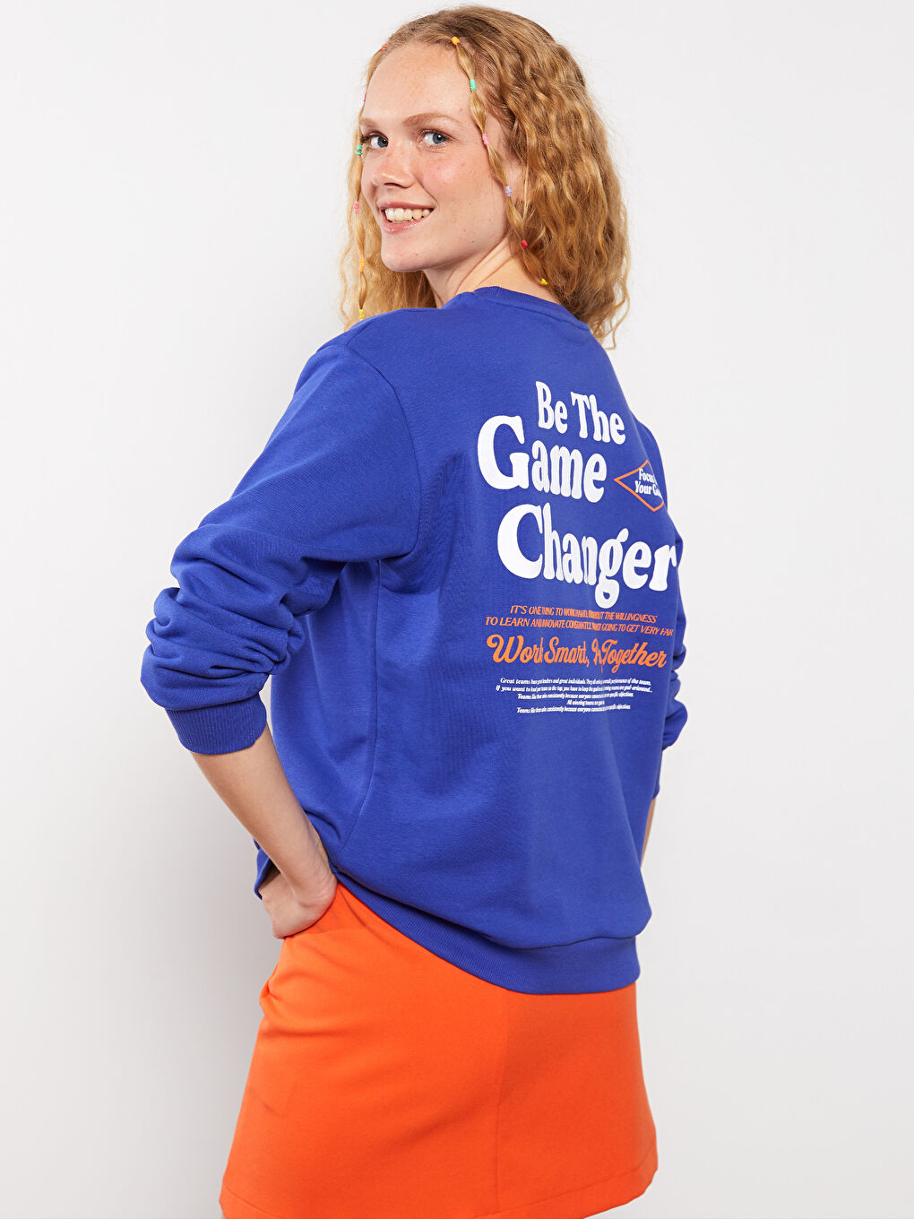 Mavi Bisiklet Yaka Baskılı Uzun Kollu Kadın Sweatshirt