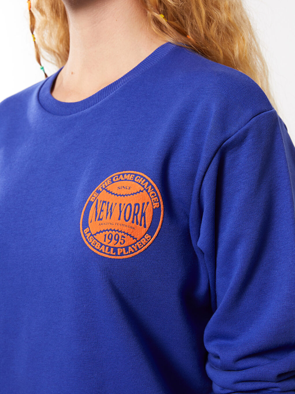 Mavi Bisiklet Yaka Baskılı Uzun Kollu Kadın Sweatshirt-3