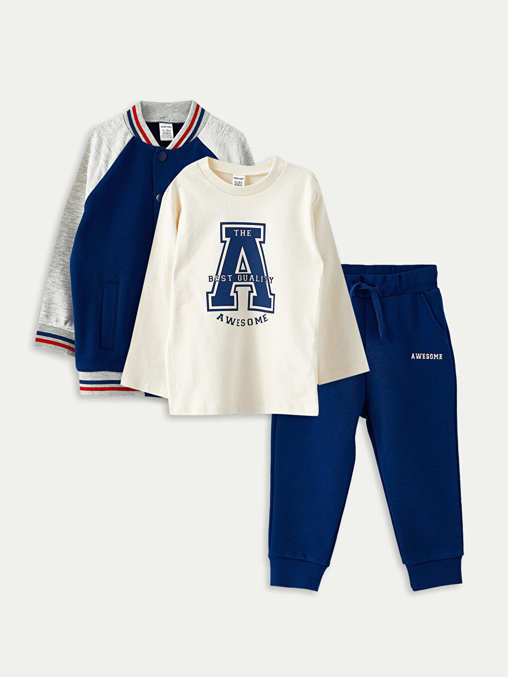 Crew Neck Long Sleeve Printed Baby Boy 3-Pack Set-3