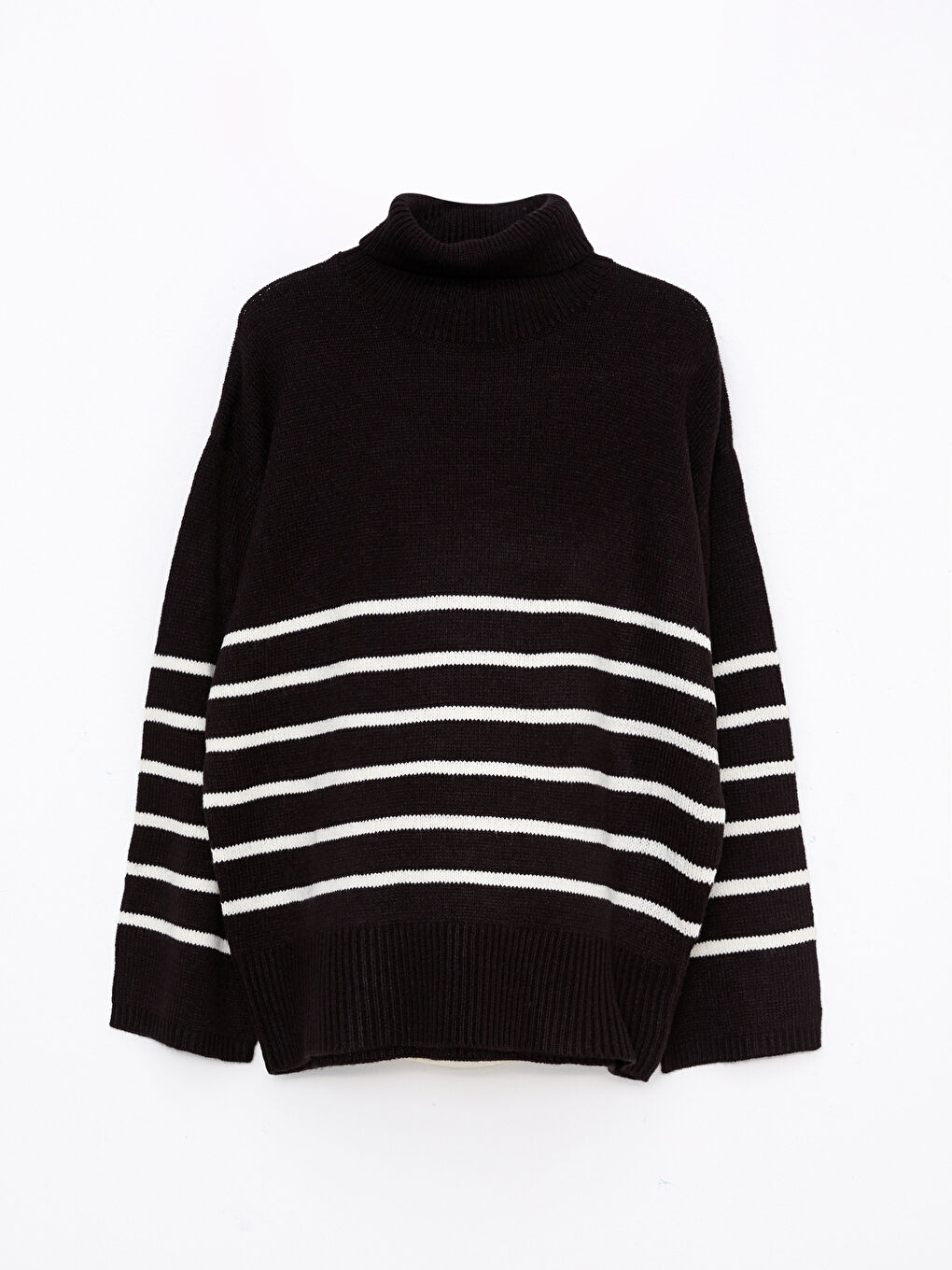 LCWAIKIKI Maternity Turtleneck Striped Long Sleeve Maternity Knitwear Sweater -W2CO80Z8-LEG