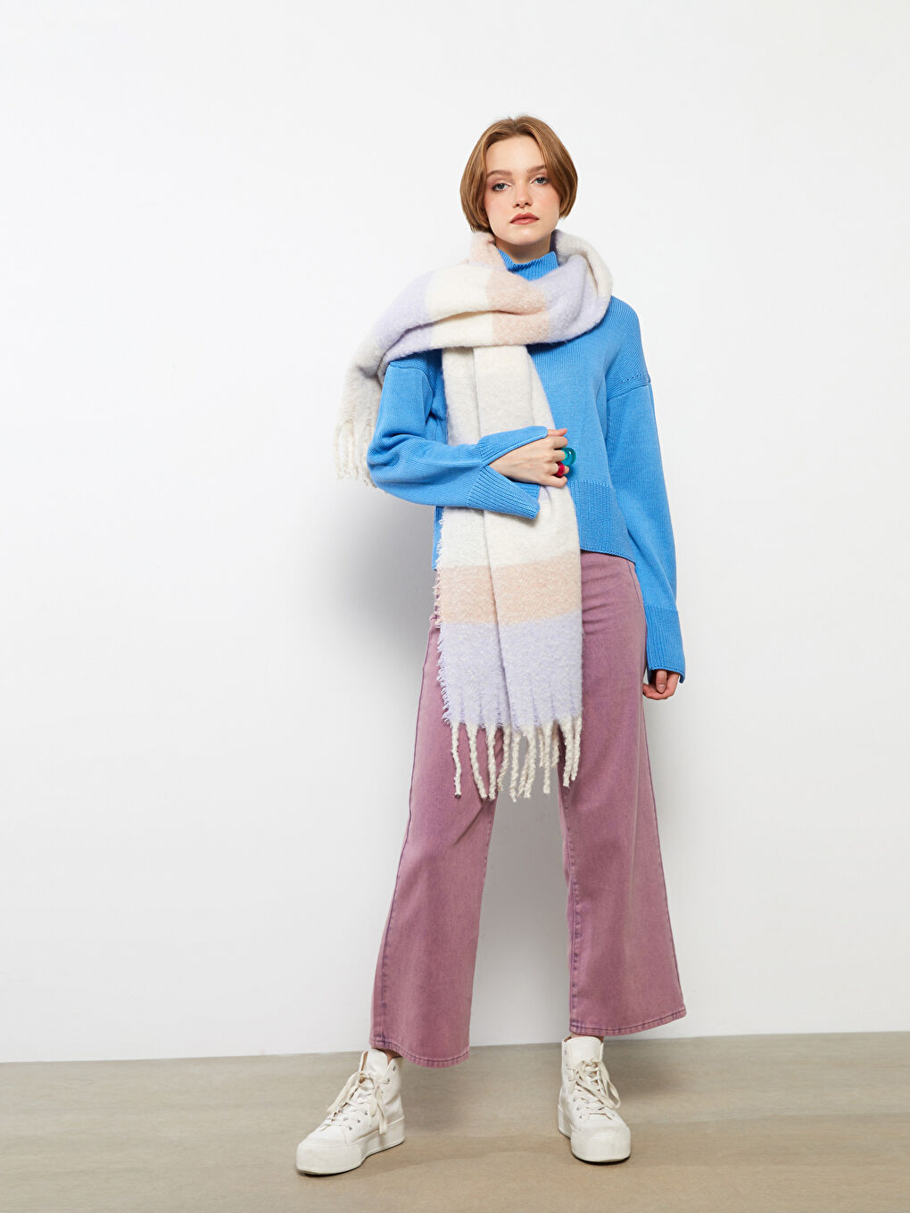 Color Block Fringed Women's Scarf-1