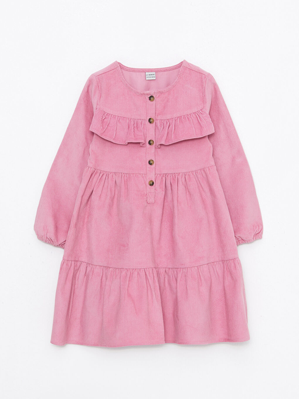 LCW Kids Crew Neck Basic Long Sleeve Velvet Girl Dress -W2CO96Z4-GDR