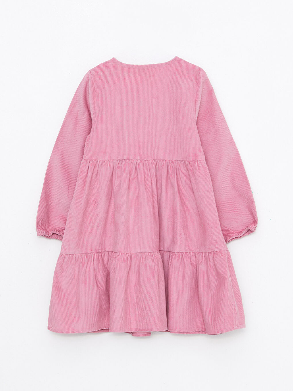 LCW Kids Crew Neck Basic Long Sleeve Velvet Girl Dress -W2CO96Z4-GDR
