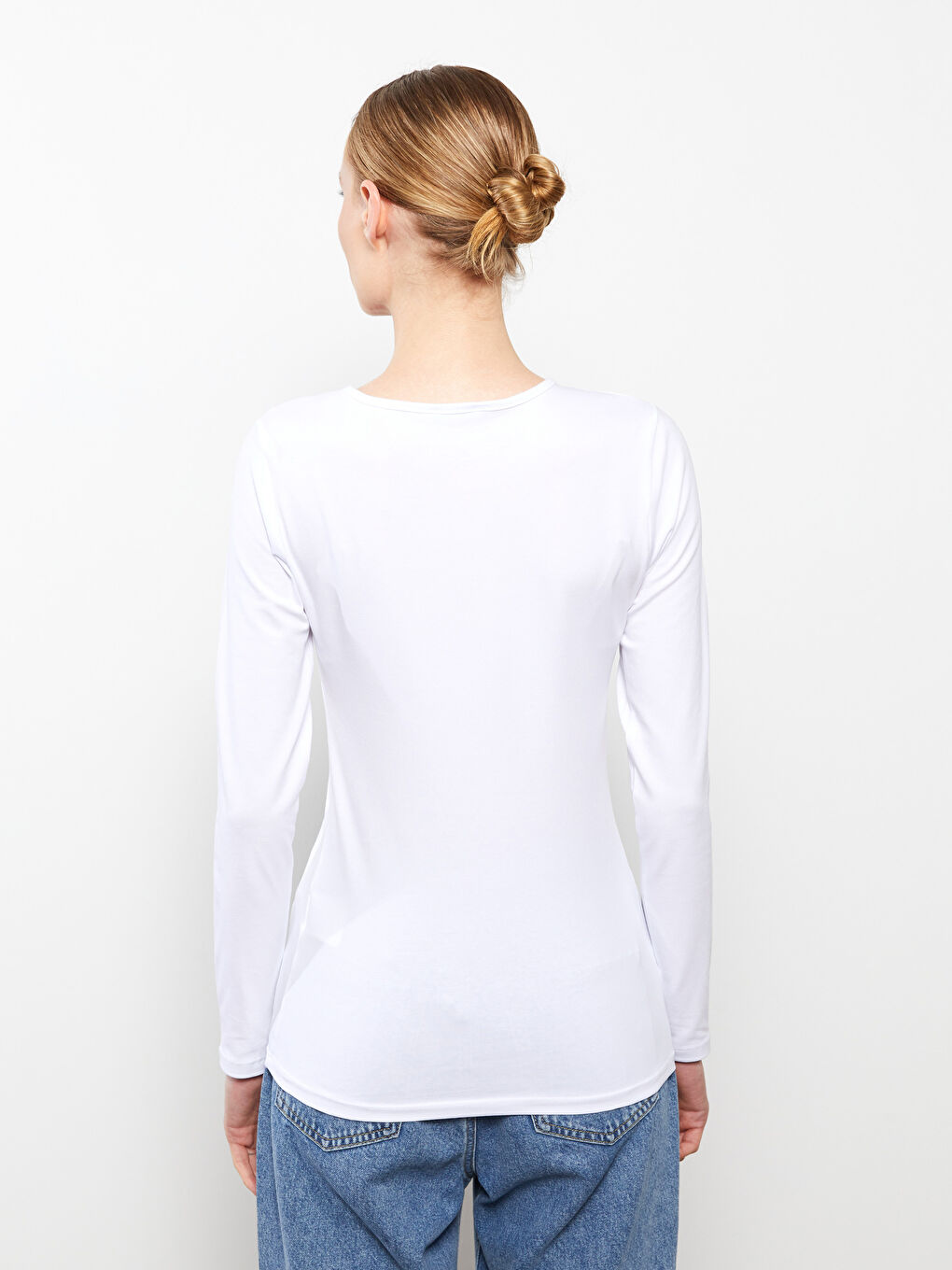 Beyaz Bisiklet Yaka Kadın Bodysuit-4