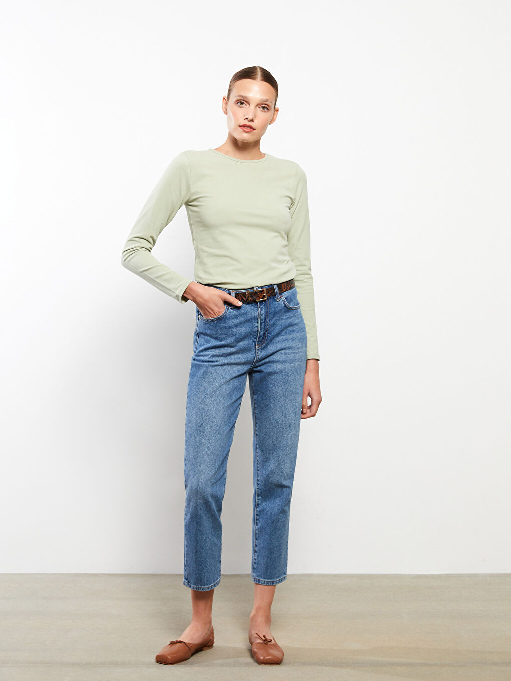 Yeşil Bisiklet Yaka Kadın Bodysuit