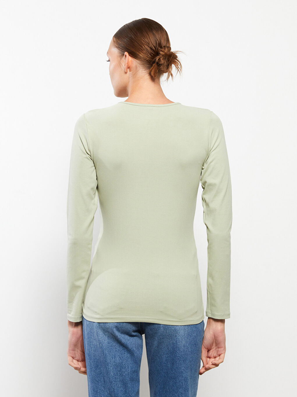 Yeşil Bisiklet Yaka Kadın Bodysuit-3