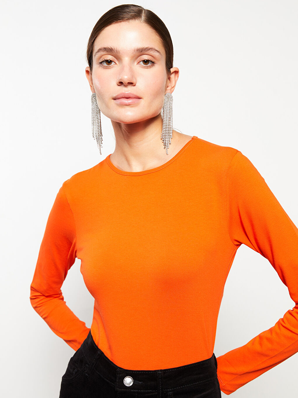 Kırmızı Bisiklet Yaka Kadın Bodysuit