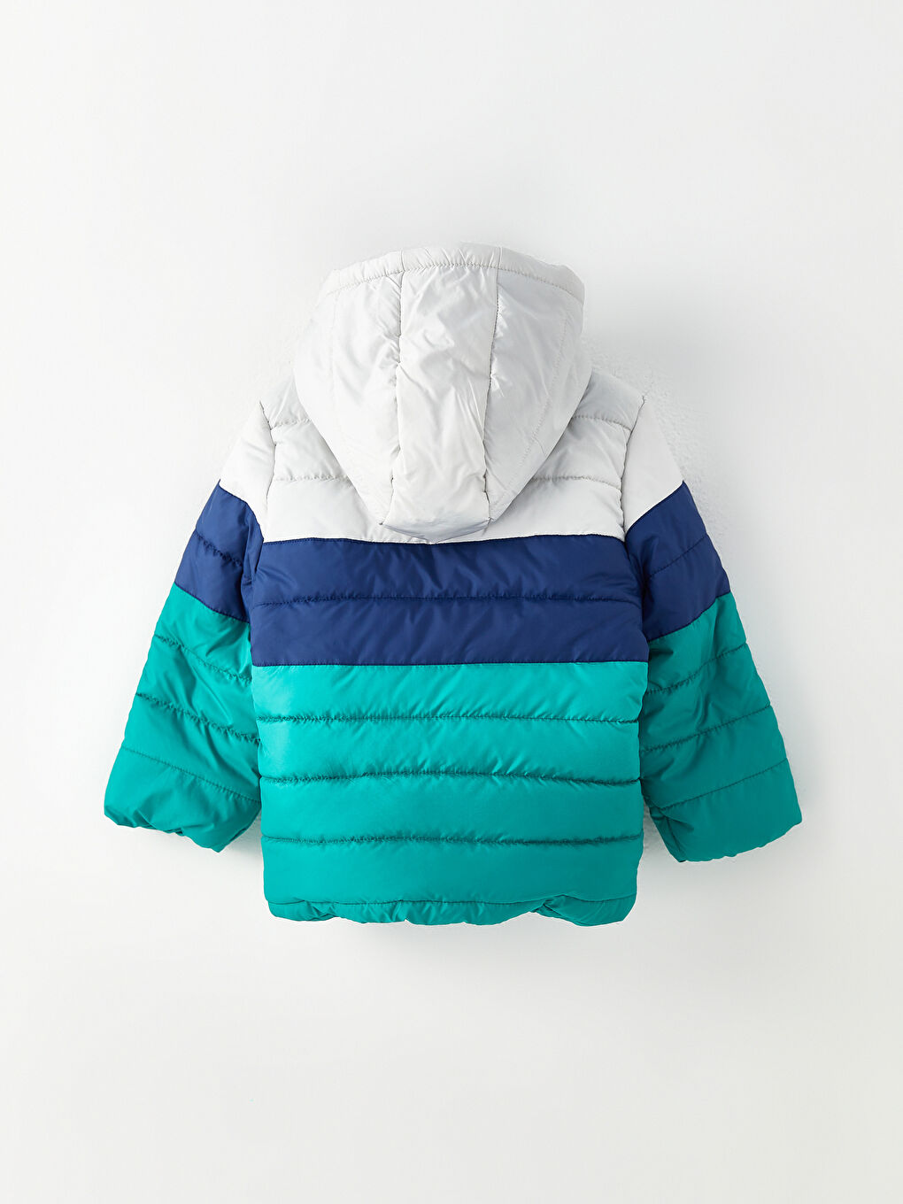 Gri Kapüşonlu Uzun Kollu Renk Bloklu Erkek Bebek Mont-2