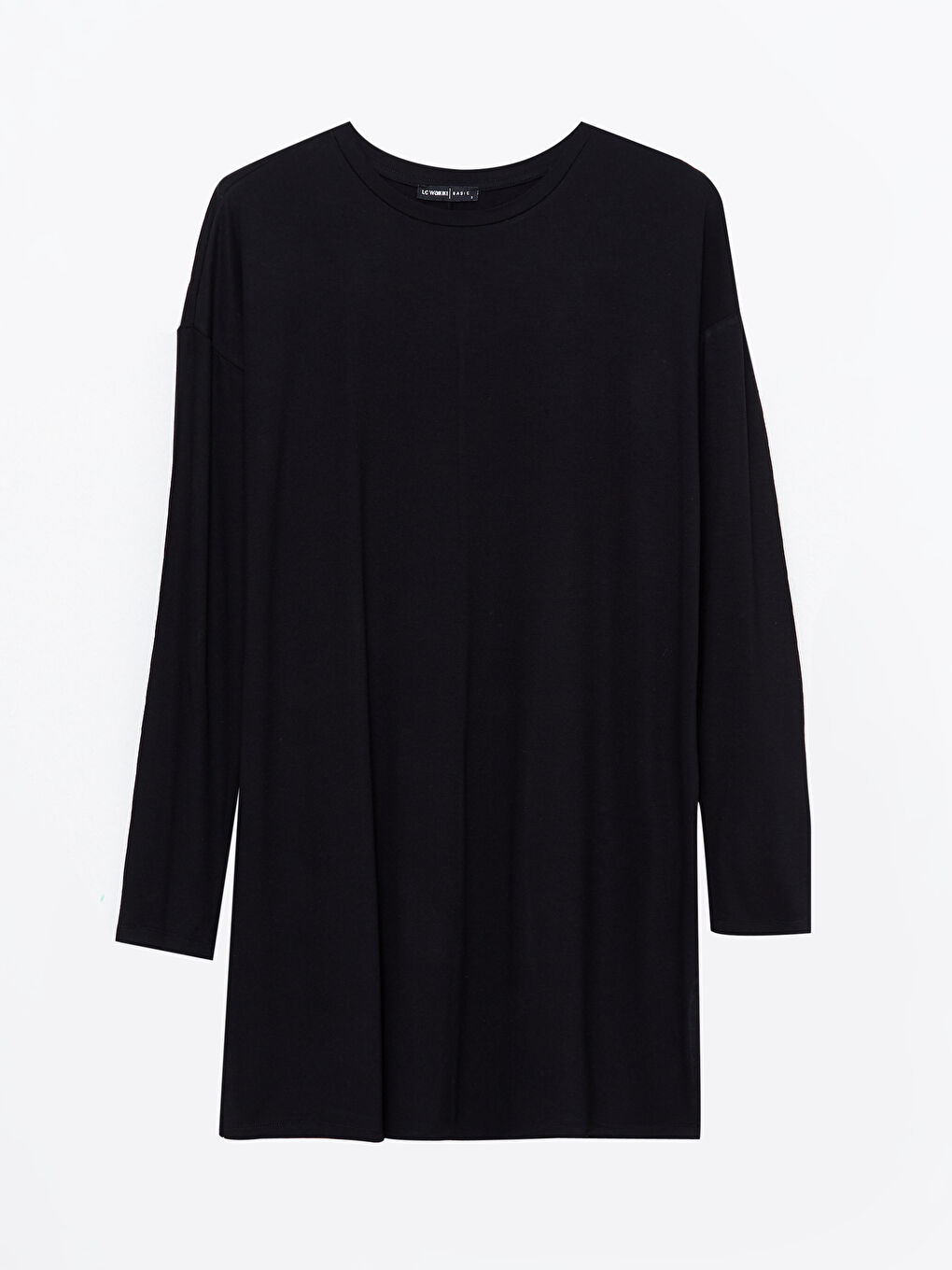 Siyah Bisiklet Yaka Düz Uzun Kollu Kadın Tunik-5