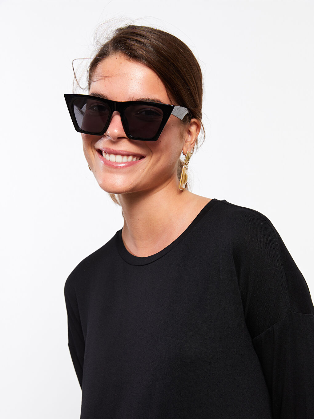 Siyah Bisiklet Yaka Düz Uzun Kollu Kadın Tunik-2