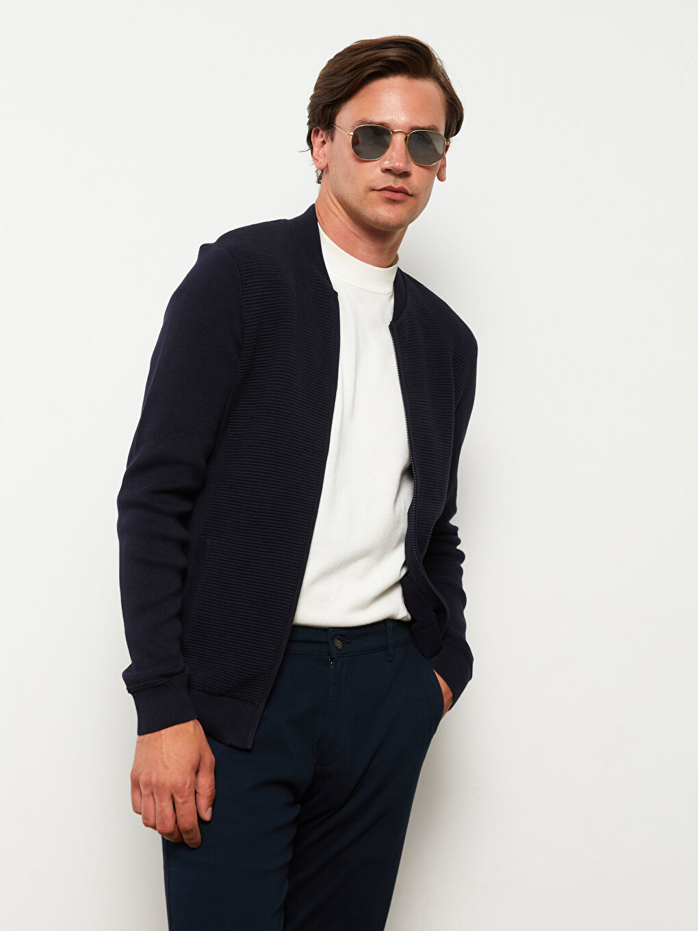 Lacivert Standart Kalıp Kolej Yaka Erkek Triko Hırka-2