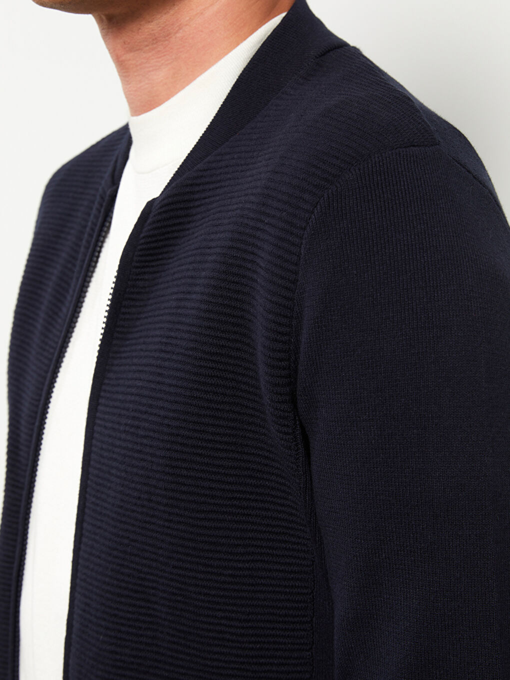 Lacivert Standart Kalıp Kolej Yaka Erkek Triko Hırka-3